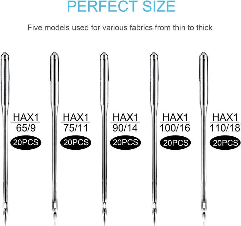 kidoom Sewing Machine Needles, 100 PCS Universal Sewing Machine Needle, Compatible with Singer, Brother, Janome, Varmax, Sizes HAX1 65/9, 75/11, 90/14, 100/16, 110/18 (100 PCS) - Image 2